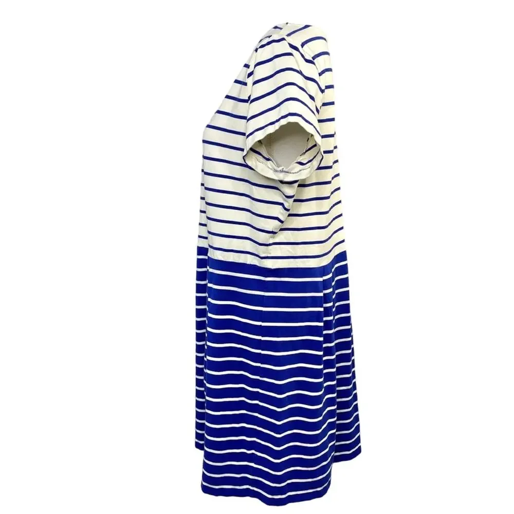 Isaac Mizrahi Live Size L Ink Blue Stripe Short Sleeve Fit & Flare Knit Dress - Picture 6 of 10